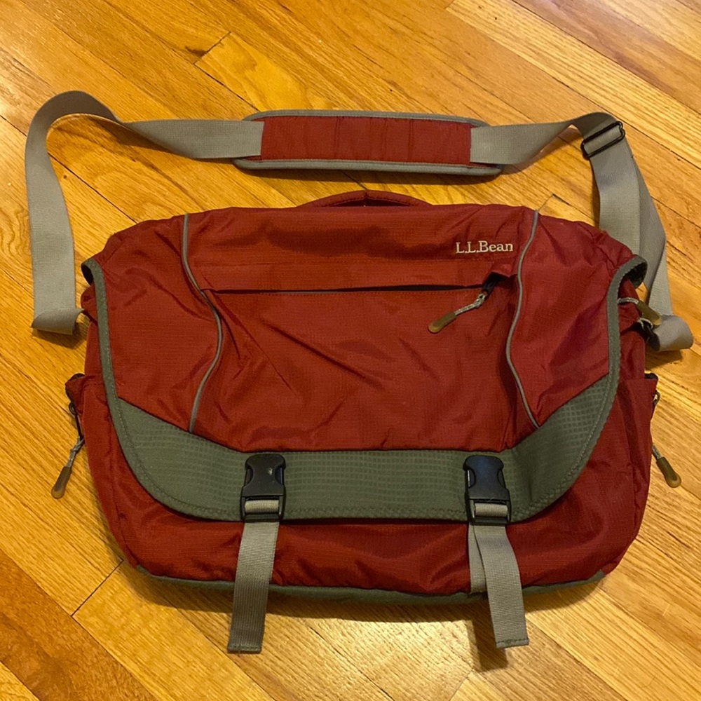 Red LL Bean messenger bag